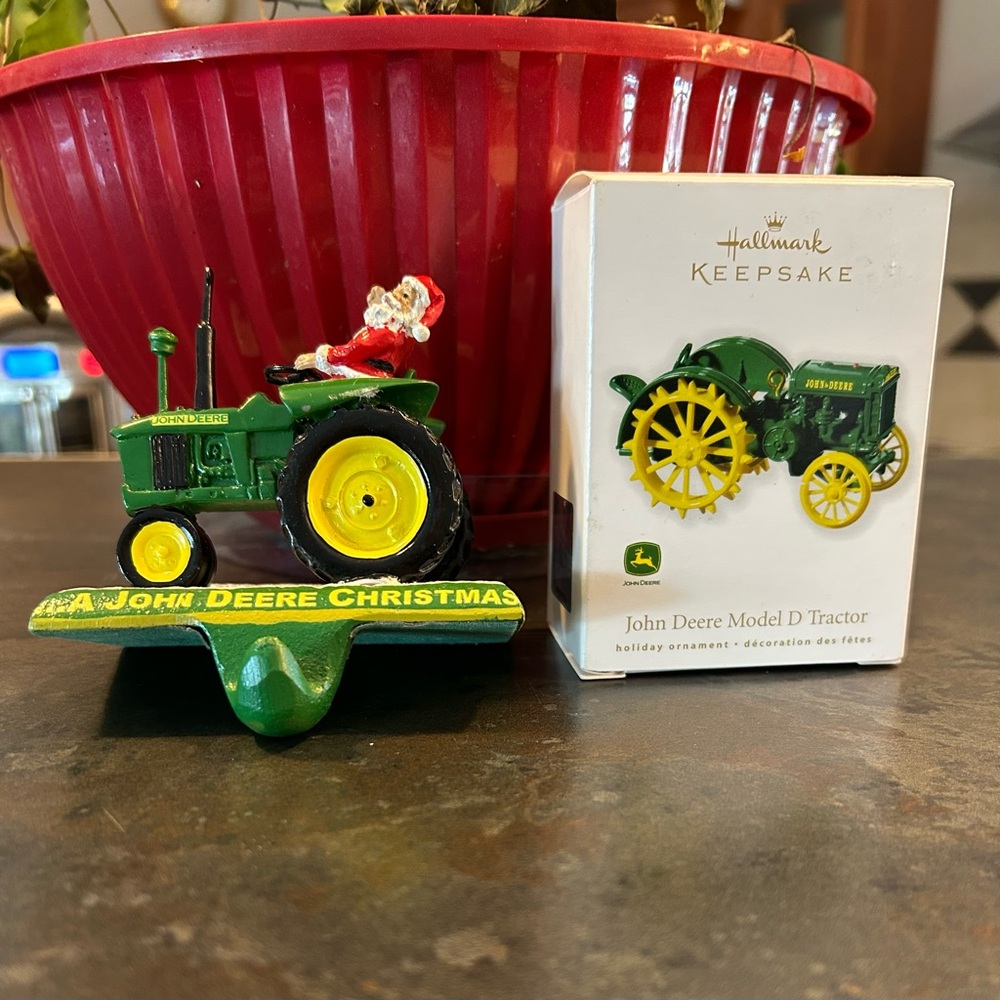 John Deere Christmas Tractor Ornament - and Stocking Hook
